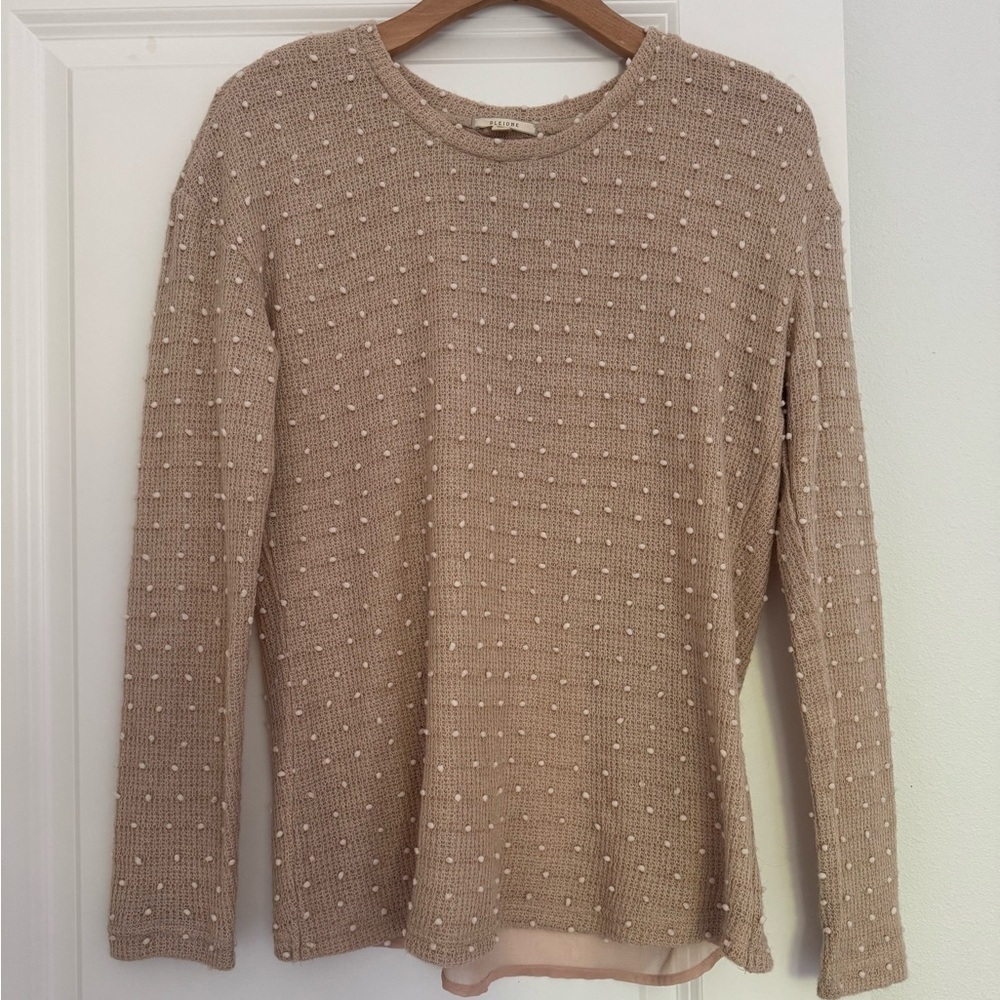 Anthropologie Pleione women’s blush pink raised polka dots sweater shirt top M